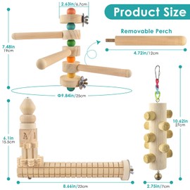 DBNESS 3pcs Natural Wood Bird Toys, Rotating 3-Branch Parrot Perch Stand, L-Shaped Perches with Chew Block, Hanging Parrots Cage Cork Stopper Chew Puzzle Toy for Small Budgie Cockatiel Lovebird Conure