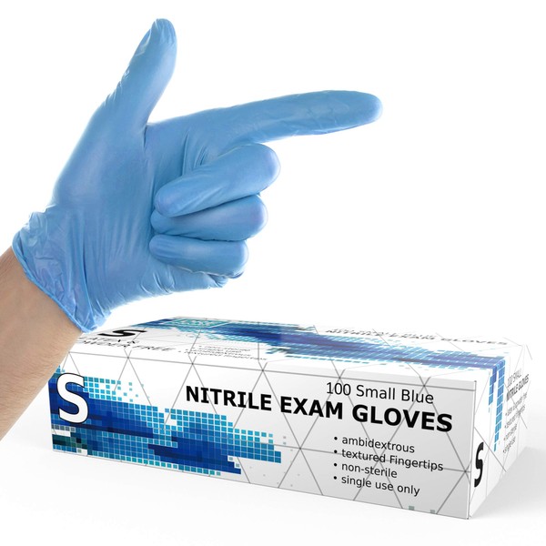 Powder Free Disposable Nitrile Gloves Small -100 Pack, Blue -Medical Exam Gloves