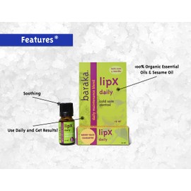 Baraka LipX Daily - Natural Cold Sore & Lip Blister Remedy - Made with Essential Oils of Tea Tree, Hyssop Decumbens, Melissa, Palmarosa, Lavandin, & Eucalyptus Sesame Base Organic - 10ml (1 - Pack)