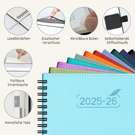 BEZEND Calendar 2025 2026 Small Weekly Planner A6, 18-Month Pocket Calendar July 25-Dec 26, Book Calendar Ring Binder PU Leather Soft Cover with Pen Holder - Mint Green