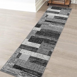 FlyDOIT Modern Geometric Patchwork Area Rug, 2.7x10 Grey Runner Rugs for Living Room, Rockwood Collection Indoor Rugs for Bedroom, Throw Carpet Floor Decor for Entryway Dining Room Office Nursery