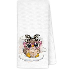 JINYO Trendy Coquette Leopard Bow Owl Kitchen Towels, Owls Lover Gifts for Women Hand Towels for Bathroom Kitchen Decor, Cute Wild Animal Owl Decorative Dish Tea Towels, 16x24 Inch