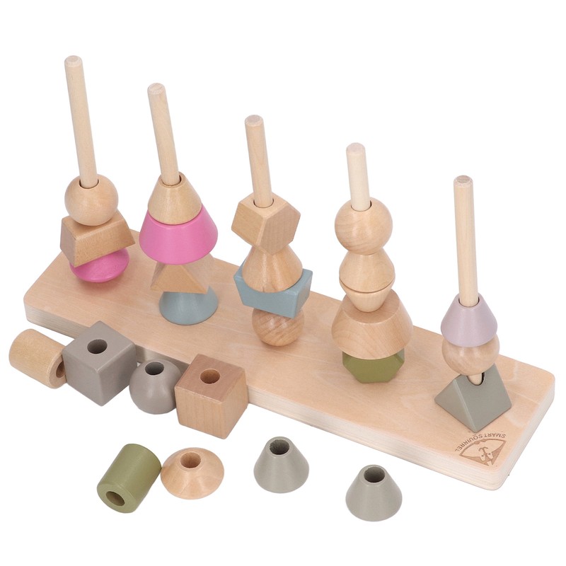 Stack Matching Set Educational Wood with 10 Cards Geometric Shape
