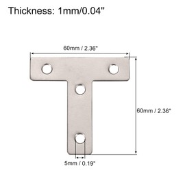 QUARKZMAN T Shape Bracket 60 x 60 x 1 mm Stainless Steel Flat Repair Plates for Joint Fastener Furniture Making 24 Pieces with Screws Silver Tone