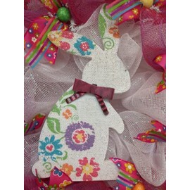 Easter Wreath Adorable Floral Bunny Handmade Deco Mesh