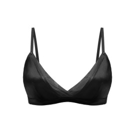 SilRiver Women Silk Padded Bralette Deep V Bra Wire Free Super Soft Comfortable for Sensitive Skin (Black, Medium)