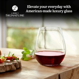 Libbey Signature Red Wine Glasses Set of 4, Elegant, Dishwasher Safe Glass Stemless Wine Glasses, Elegant Wine Glasses for Weddings, Birthdays & More