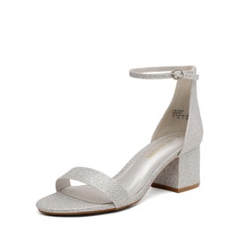 DREAM PAIRS Womens Low-Chunk Low Heel Pump Sandal,Size 7,Silver/Glitter,Low-Chunk