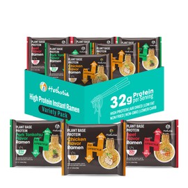 Hethstia High-Protein Instant Ramen Variety Pack (Chicken, Beef, Pork Tonkotsu), 6 Pack Non-Fried Ramen Broth, 31g Plant-Based Protein, Air-Dried, Low Fat, Non-GMO, Egg-Free, Dairy-Free, Healthy Meal