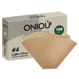 Coffee Filters #4, ONIOU Number 4 Cone Coffee Paper Filters 8-12 Cup Unbleached, 100 Count - Natural Coffee Filters 4 Cone Paper for Most Coffee Makers & Pour Over