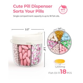 AMOOS Cute Pill Dispenser with 7 Large Compartments, Portable Pill Bottle Organizer with Wide Opening for Easy Use, Anti-Mix Pill Organizer for Travel, BPA-Free Pill Container, White