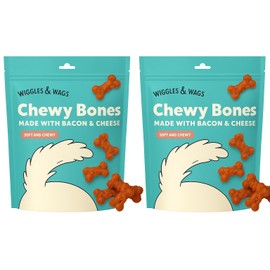 Wiggles & Wags Chewy Bones Dog Treats, Bacon & Cheese Flavor, Soft and Chewy, 2 Pack