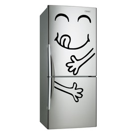(21x40 cm) Vinyl Fridge Decal Cute Happy Yummy Face / Full Stomach Silhouette Art Decor Refrigerator Sticker / DIY Mural + Free Random Decal Gift!