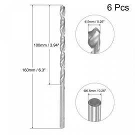 sourcing map HSS(High Speed Steel) Extra Long Twist Drill Bits, 6.5mm Drill Diameter 160mm Length 6 Pcs