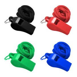 Jagowa 4 Pcs Plastic Whistle with Lanyard 4 Colors for Coach Referee Dog Training Survival Emergency (Black, Blue, Red, Green)