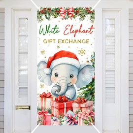 Ticuenicoa White Elephant Gift Exchange Door Cover Merry Christmas Door Banner Decorations Xmas Snowflake Hanging Covers Christmas Eve Porch Sign Banners for Front Door Indoor Outdoor Party Decor