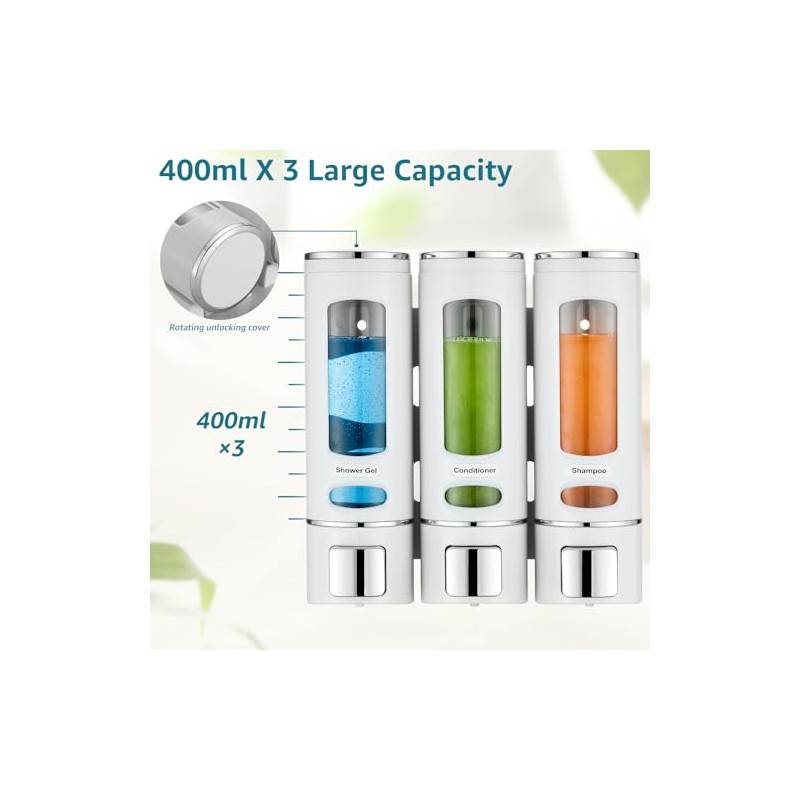 3-Chamber Wall Mounted Shower Dispenser - No Drilling Required