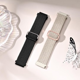 Sunnyson 2 Pack Braided Elastic Band Compatible with Garmin Venu 2/Garmin Venu 3/ Garmin Vivoactive 4,22mm Adjustable Watch Band Nylon Woven Replacement Straps Wristband for Women Men