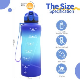 Coolfel Sports Water Bottle 2 L, 1.5 L, 1 L, 700 ml, 500 ml Children's Leak-Proof, Motivational Water Bottle with Time Marking, BPA-Free Tritan Drinking Bottle for Girls, Boys, School, Gym