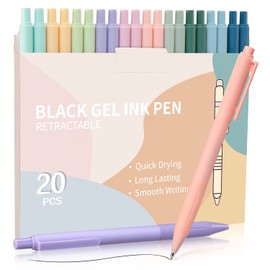 Retractable Gel Pens, Black Gel Ink Cute Pens, 0.5mm Fine Point with Grips, Smooth Writing Pens for Office, 20-Pack
