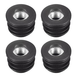 sourcing map Set of 4 Round Pipe Inserts with M8 Thread for 22 mm / 0.87 Inch Outer Diameter Round Tube Black Plastic Connector Castors Insert Chair End Caps Furniture Leg Plugs