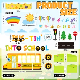 FYSUIMU 72 Pcs Back to School Bus Bulletin Board Decoration Set Yellow Bus-Tin Into School Photo Paper Cutouts with 150 Pcs Glue Points for DIY Crafts Classroom Party