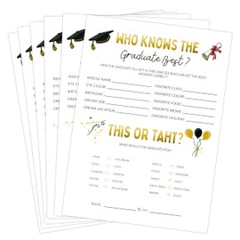 CUweipeng Graduation Party Game Cards - 50Pcs Who Knows Graduate Best Question Party Game Greeting Cards Bulk Class Activity Class 2025 Classmate Friend High Senior School Prom College University Grad