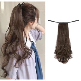 Women's ponytail wig, ribbon type, braid, curl, point wig, partial wig, natural, small facial effect, fluffy, curly hair, extensions, wig, wave, long, natural, long, one touch fashion (light brown)