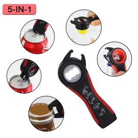 Pack of 2 5-in-1 Multifunctional Can Opener, Premium Lid Opener Set, Bottle Opener with Non-Slip Handle for Seniors, Women (Red)