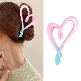 Love Shaped Hair Clips for Women Gradient Pink Hair Claws Elegant Hair Clip Valentine’s Day Jaw Clips Large Hair Barrettes for Thick White Pink Green Hairpins Valentine’s Party Hair Accessories 1Pcs