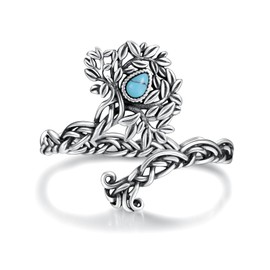 oGoodsunj Tree of Life Rings for Women: Sterling Silver Vintage Adjustable Celtic Irish Family Tree Turquoise Ring Retro Jewelry Gifts, Silver, Turquoise