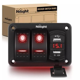 Nilight 2 Gang Rocker Switch Box 12V SPST ON Off Toggle Switch PD Type C - Red