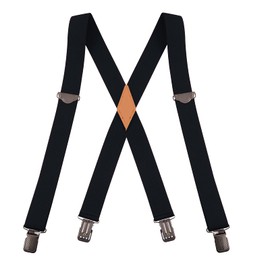 Buyless Fashion Suspenders for Men - 48" Adjustable Straps 1 1/4" - X Back With Black Clips - 5142-Black