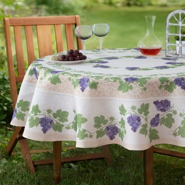 Home Bargains Plus Oval Fabric Tablecloth, 60 x 84 Inch, Provence Bordeaux Wine, Indoor Outdoor Stain and Water Resistant Fabric Table Cloth, Grapevine Bordered Print