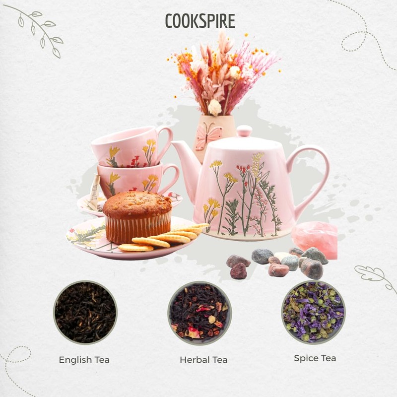 Cookspire Porcelain Tea Set - Modern Pink Tea pot (28.7