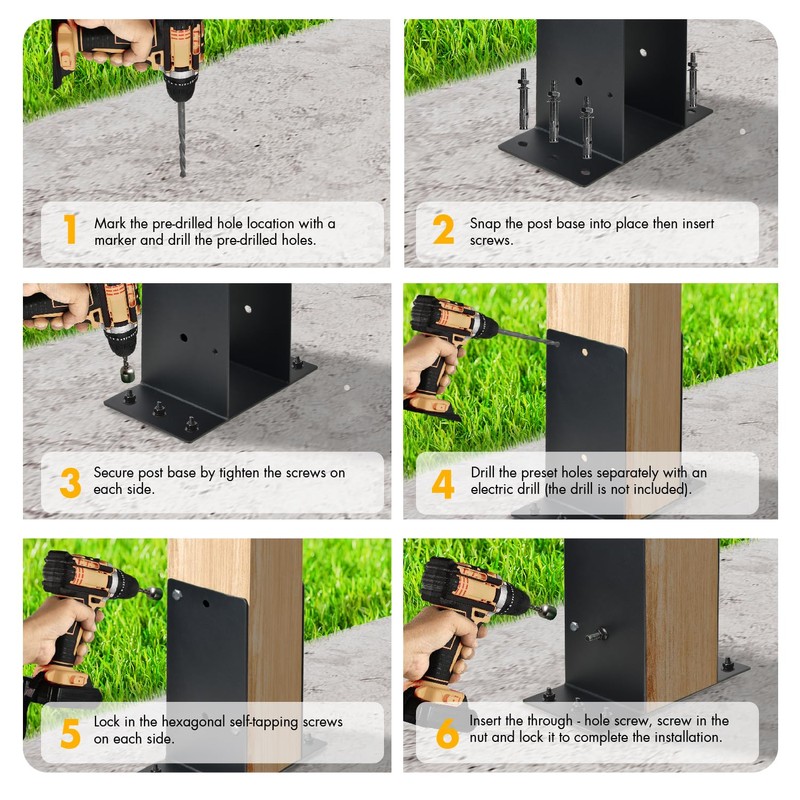 Heavy Duty Steel Post Base, 6''x6'' (Internal 5.5"x5.5"), Concrete Post