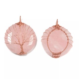 Unbranded Rose Quartz Pendant Copper Wire Wrap Round Size 40mm Sold per Piece (40mm)