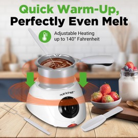 NutriChef Electric Fondue Pot | 25W Chocolate Melting Warmer | 8.8 Oz Capacity | Keep Warm Dipping Function & Removable Pot | Perfect for Melting Chocolate, Butter & Cheese | White