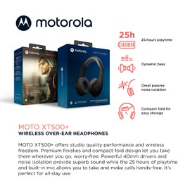 Motorola - Auriculares inalámbricos Bluetooth con micrófono, Moto XT500+, Control en línea para Llamadas, teléfonos con Cabeza Plegable, Diadema Ajustable, Sonido Claro, Color Negro