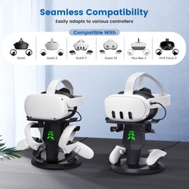 VR Headset Charging Dock for Meta Quest 3/Quest 3S/Quest 2, VR Charging Stand for Quest 3 Accessories VR Stand Supports Charging Headset with Type C Cable and fit Controller with Cover