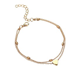 Bufenia Boho Layered Anklets Gold Heart Pendant Ankle Bracelets Sand Beach Beads Foot Bracelet Jewelry for Women