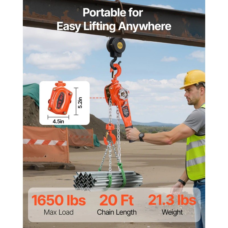 Manual Lever Chain Hoist 3/4T 20M Lift G80 Steel Dual