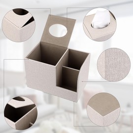BTSKY Linen Beige Square Tissue Box Cover With Two Side Storage Pockets For Remote Control Vanity Makeup Cosmetics Pen Pencil - Tabletop Cube Tissue Box Holder Napkin Holder Storage Box