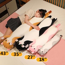 Werdast Black Long Cat Plush Pillow Kitty Stuffed Animals Soft Sleeping Throw Pillow Doll Toy Gift(Black,18inches)