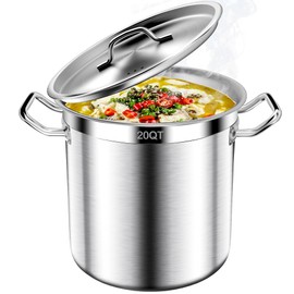 Large Stock Pot-20QT Stainless Steel Stockpot with Lid, Heavy Duty Tri-Ply Bottom Commercial Grade Stock Pot & Stockpots for Boiling Cooking Soup Stew Canning Cooking Pots,Big Stockpot, Deep Cookware
