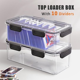 Trading Card Storage Box Compatible with Top Loaders, Sports Cards Baseball Cards Storage Box with 10 Card Dividers