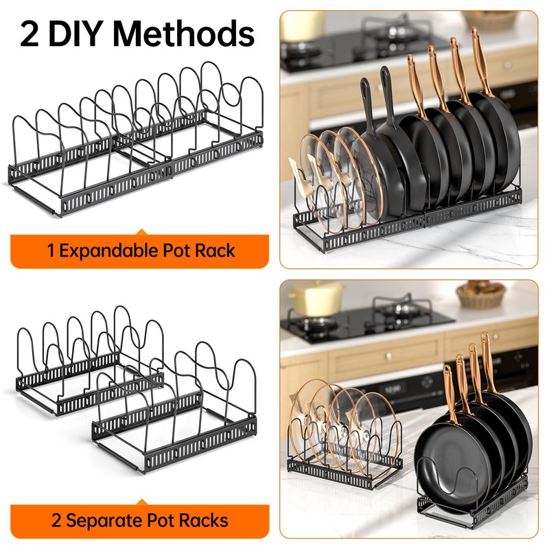MUDEELA Pots and Pans Organizer Rack for under Cabinet, Expandable