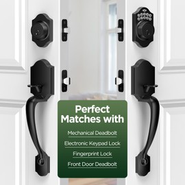 MAXECURITY Front Door Handle, Black Exterior Door Handle with Reversible Lever, Classic Front Entry Door Handle for Right or Left Handed Doors, Front Door Handle No Lock, Matte Black