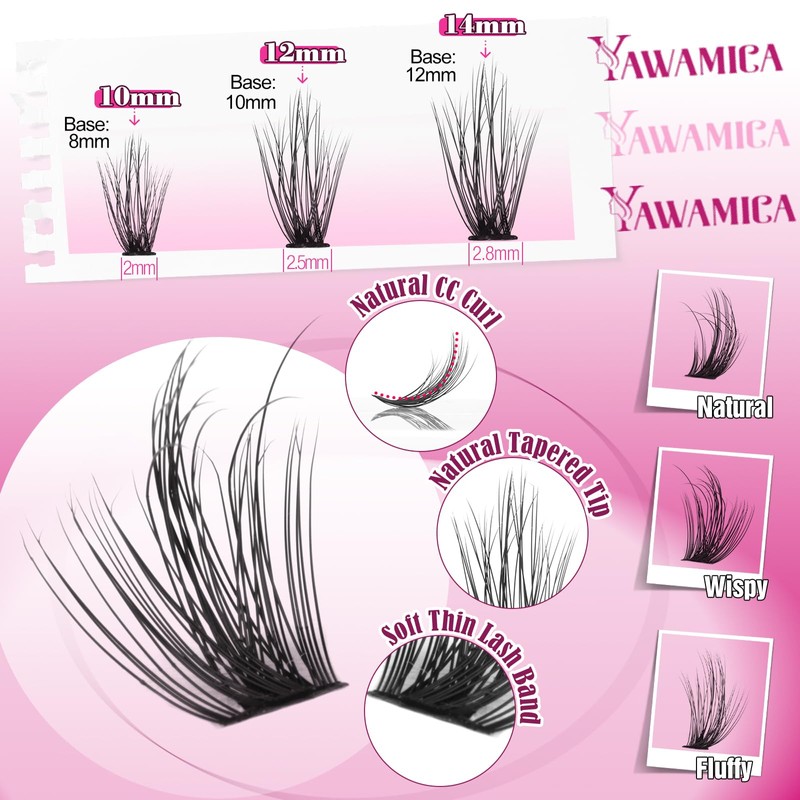 Yawamica Wispy Lash Clusters Natural Eyelash Extension 10-14mm Fluffy Eyelash