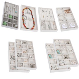 8PCS Jewelry Tray Stackable Velvet Organizer Drawer Inserts Earring Container with Removable Dividers Jewelry Storage Display Case for Women Girls Rings Stud Necklaces Bracelet